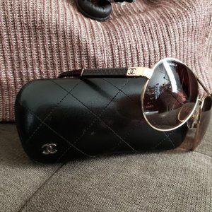 Chanel Gold Quilted Leather Aviator Sunglasses